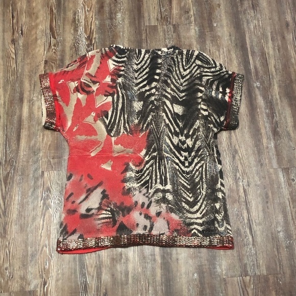 Luisa Cerano Sweater Women's 14 Cardigan Abstract V Neck Button Front Sequence - Picture 6 of 7